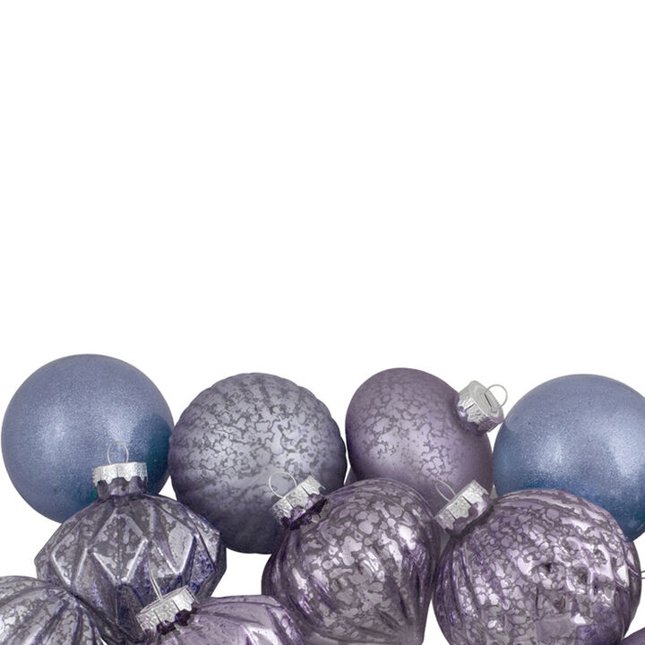Set of 12 Purple Tone Finial and Glass Ball Christmas Ornaments
