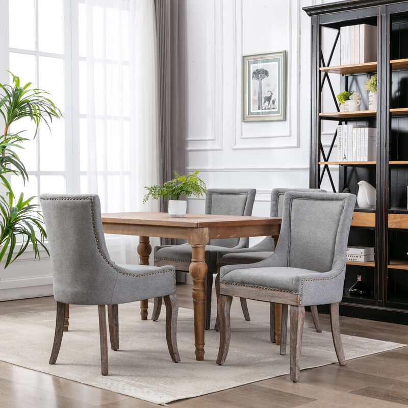 Whisen 2-Piece 24inch Upholstered Dining Chairs, Thickened Fabric Solid Wood Legs Bronze Nailhead for Kitchen Dining Room image number 4
