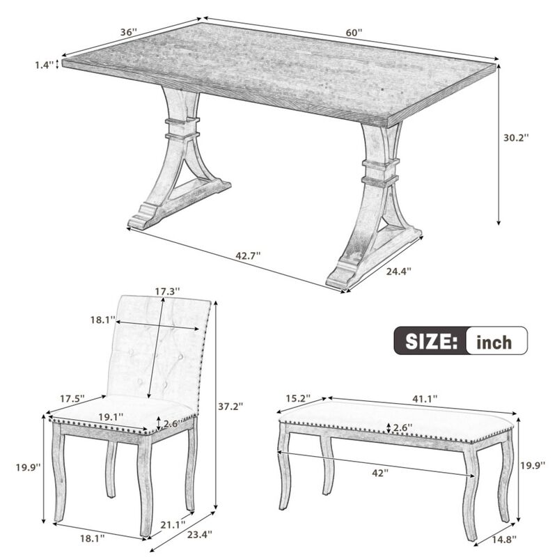 Lilsli 6‑Piece Farmhouse Dining Table Set image number 9