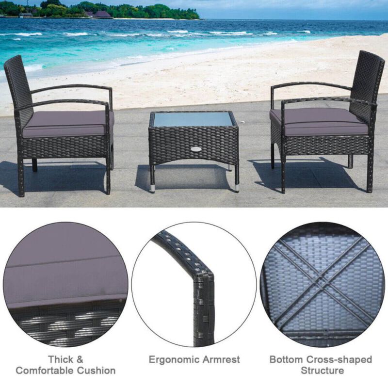 Hivvago 3 Pieces Patio Wicker Rattan Furniture Set with Cushions for Lawn Backyard
