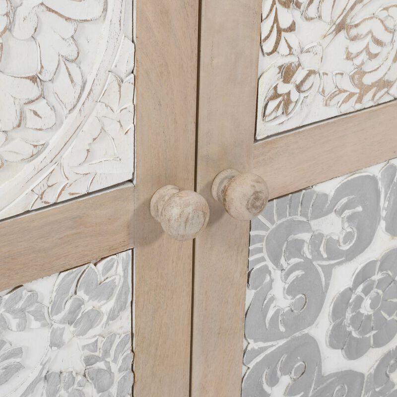 Jofran Adele 71 Hand Carved Solid Wood Rustic Four-Door Sideboard Cabinet