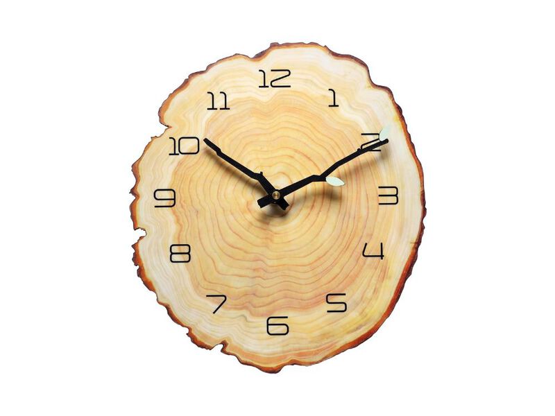 12" Annual Ring Wall Clock - Wood Grain Stump with Arabic Numerals for Living Room & Office image number 0