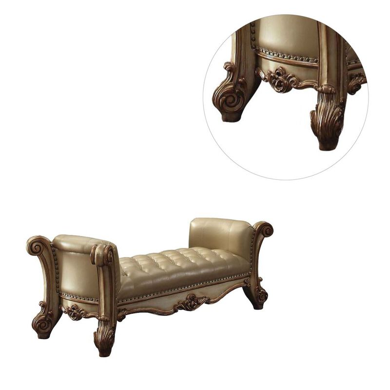 Simple Relax Upholstered Bedroom Bench with Button Tufted Seat in Bone and Gold Patina image number 4