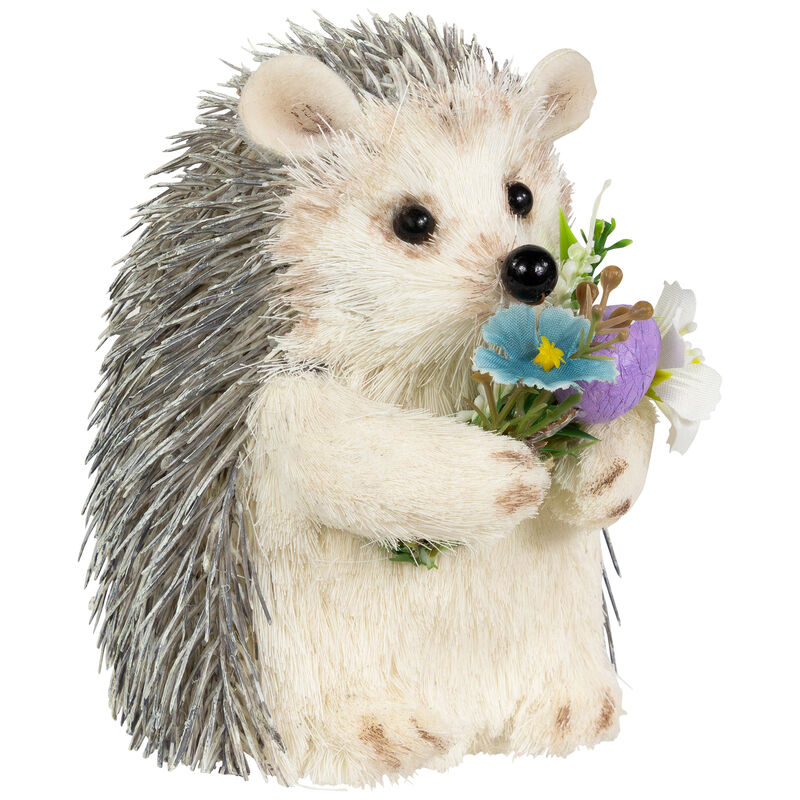 Hedgehog Floral Easter Figurine - 5" - Cream and Gray
