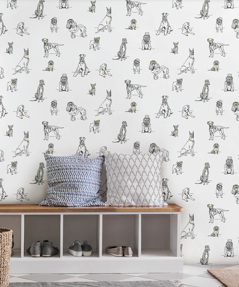 Dog's Life Silver & Gold Peel & Stick Wallpaper image number 1