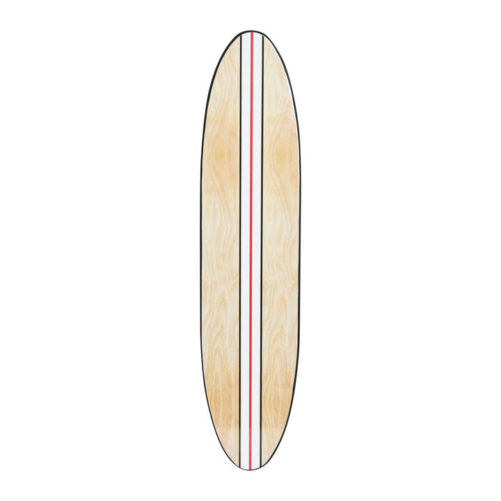 Coastal Decorative Surfboard Wall D&eacute;cor for Living Room; Contemporary White Stripe Design Overlaid On Light Natural Wood
