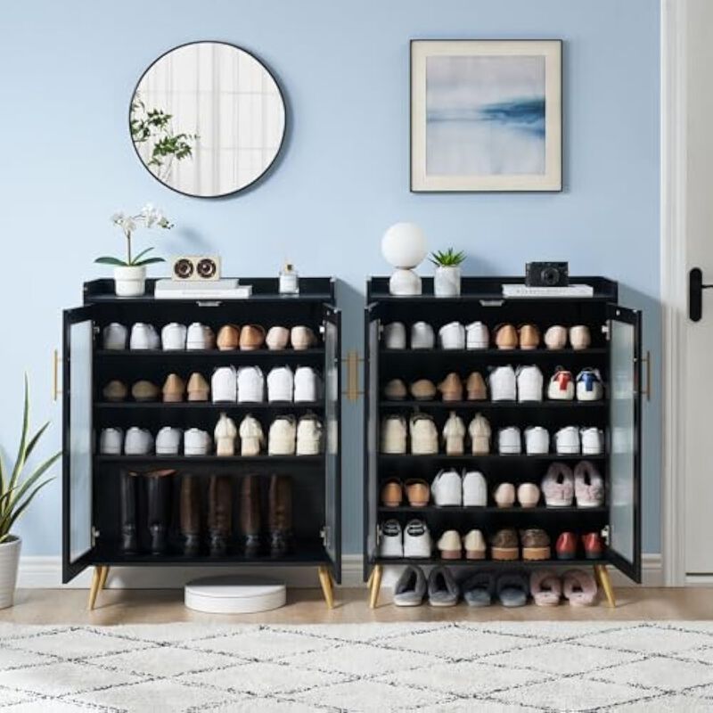 Entryway Shoe Storage Cabinet 5 Tier Adjustable Shelves Black image number 3