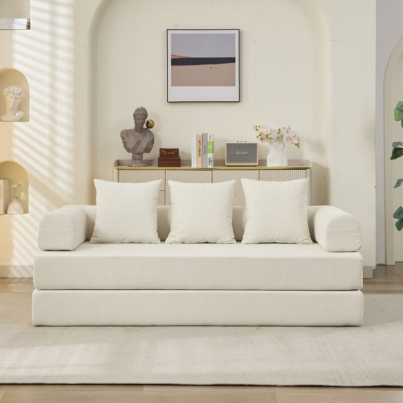 Convertible Folding Mattress Couch, Chenille Floor Sofa with Armrest, Floor Sofa Lounge Couch image number 1