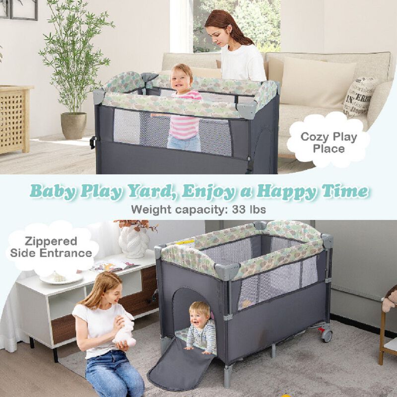 5-in-1  Portable Baby Beside Sleeper Bassinet Crib Playard with Diaper Changer