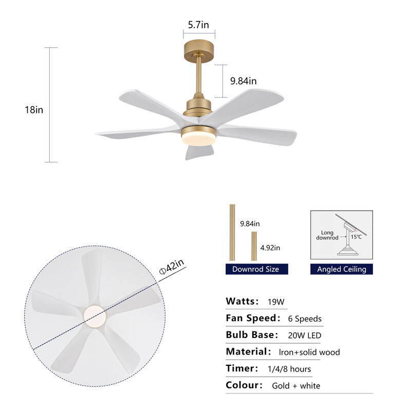 ELEMENT ACE Modern Indoor Ceiling Fan with Dimmable LED Light and Remote Control featuring Energy-Efficient DC Motor image number 2