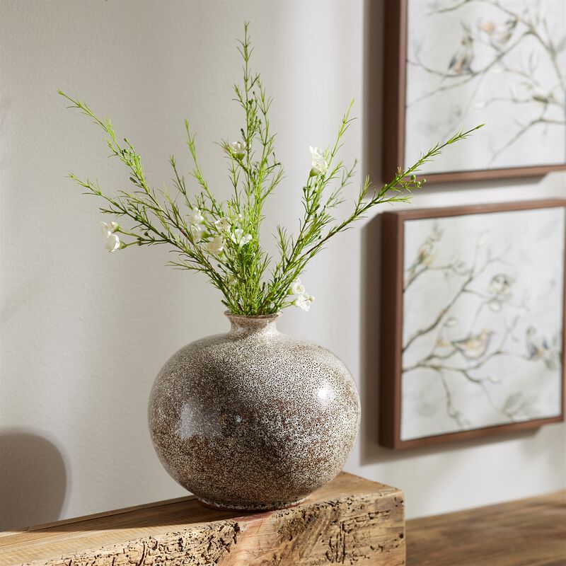 Set of 2 Speckled Ceramic Bottle Vases for Shelf, Mantel, or Tabletop Decor