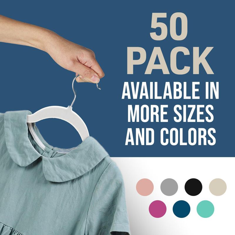 Velvet Clothes Hanger &ndash; with 360 Degree Swivel Hook and Non-Slip Shoulder Notch, Holds Up to 10 lbs, Heavy Duty Hanger Set, for Organizing Suit, Dress, Coat, and Clothes, Pack of 50, White