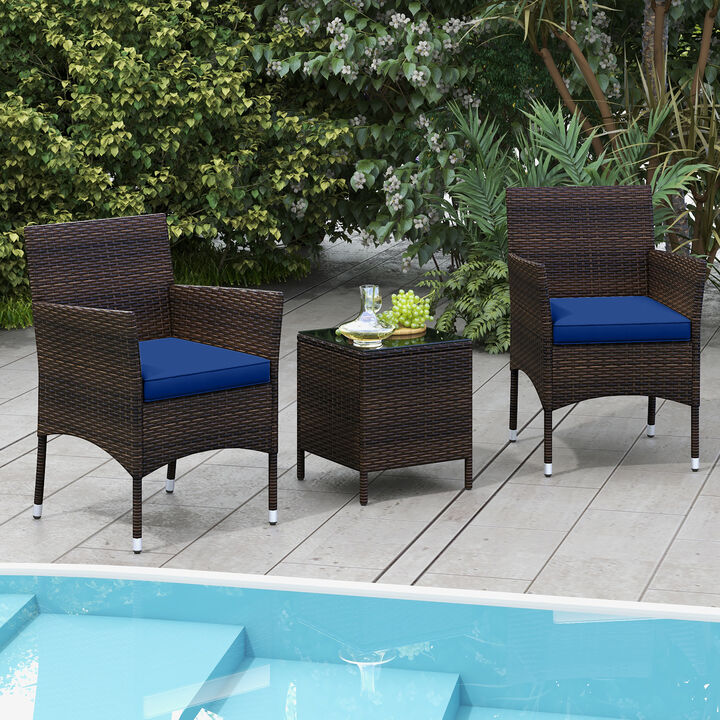 Outdoor 3-Piece Patio Set with Cushioned Chairs and Sleek Glass Table