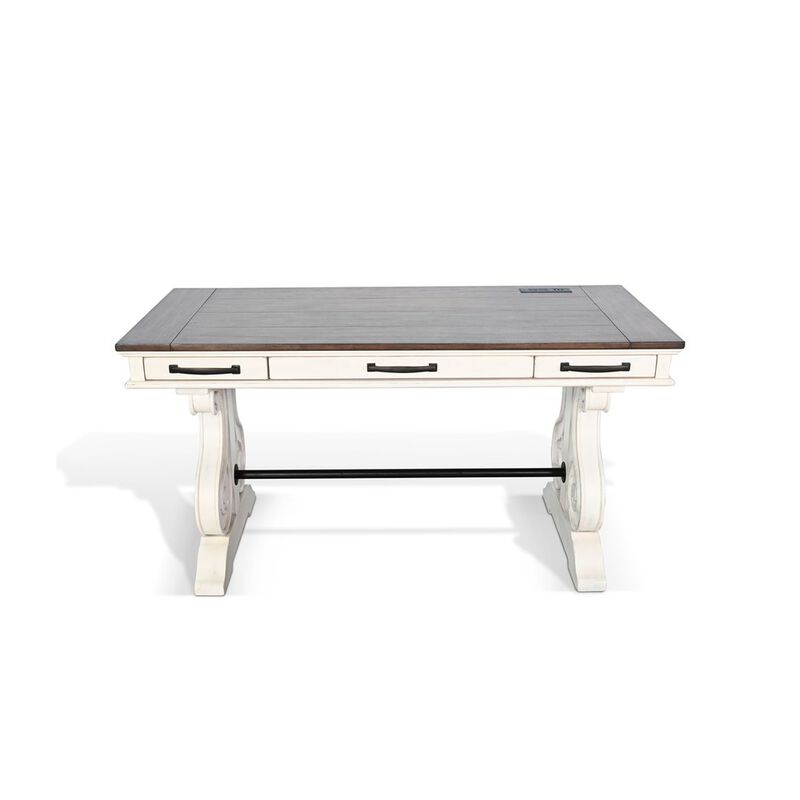 Fenil Writing Desk with Power Strip and 3 Drawer, White Mindi Mahogany image number 1