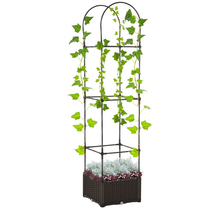 Outsunny Raised Garden Bed with Trellis, Self-Watering Planter Box, 69.7" Tomato Planters for Climbing Plants Vegetable Vine Flowers