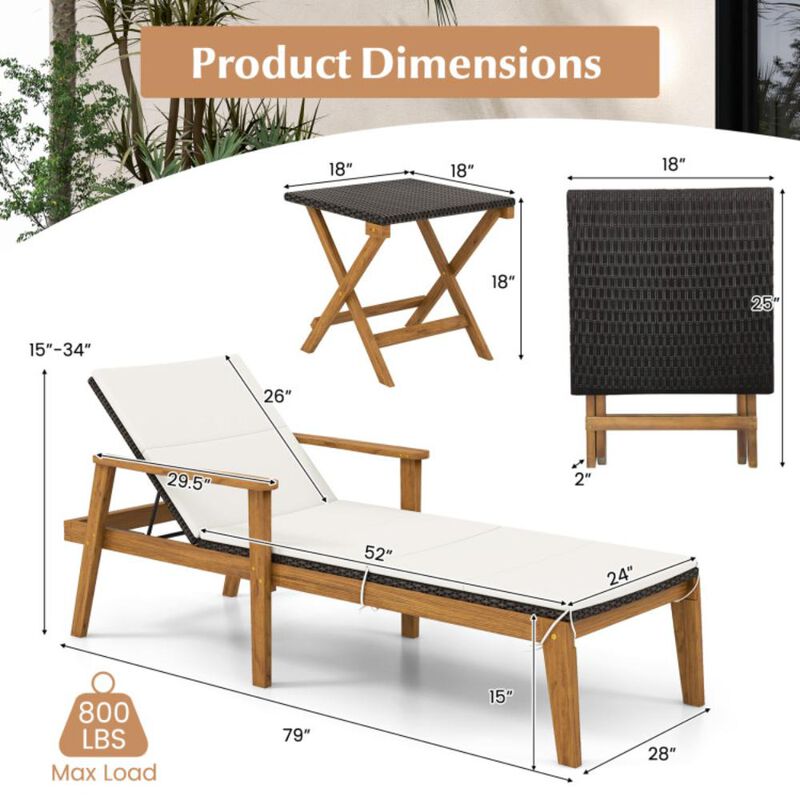 Hivvago 2 Piece Outdoor Chaise Lounge Chair Set Rattan Patio Chaise with Armrests
