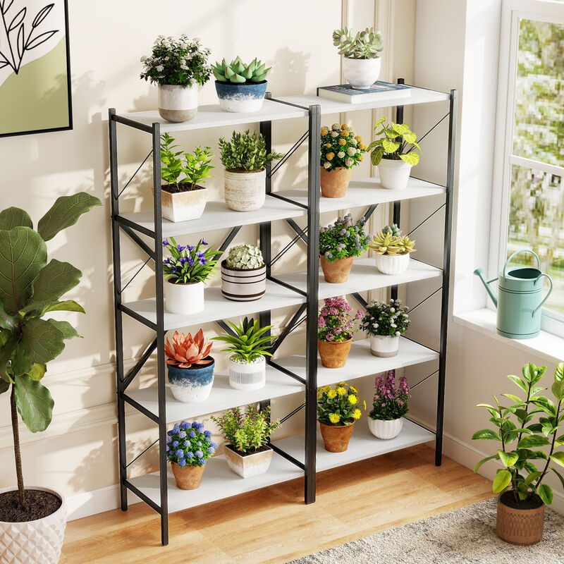 Modern 5-Tier Bookshelf Industrial Bookcase Metal Frame Storage image number 6