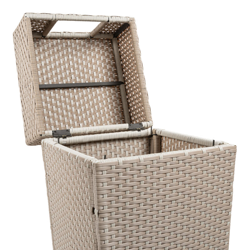 Keaton Modern All-Weather Wicker/Metal Lidded Hideaway Outdoor Trash Can