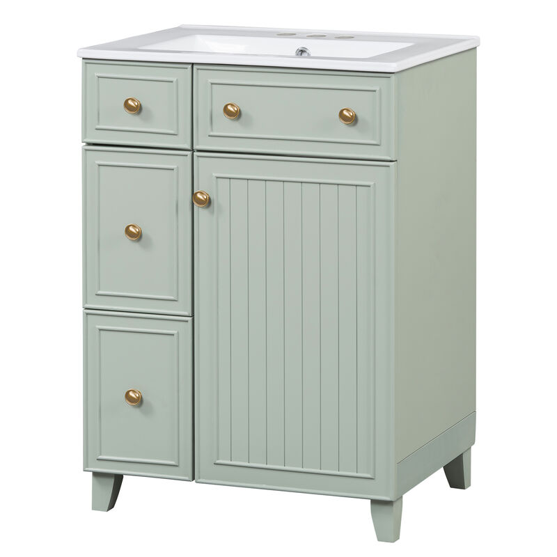 Whisen 24" Bathroom Storage Cabinet Bathroom Vanity with Ceramic Sink and 2 Drawers