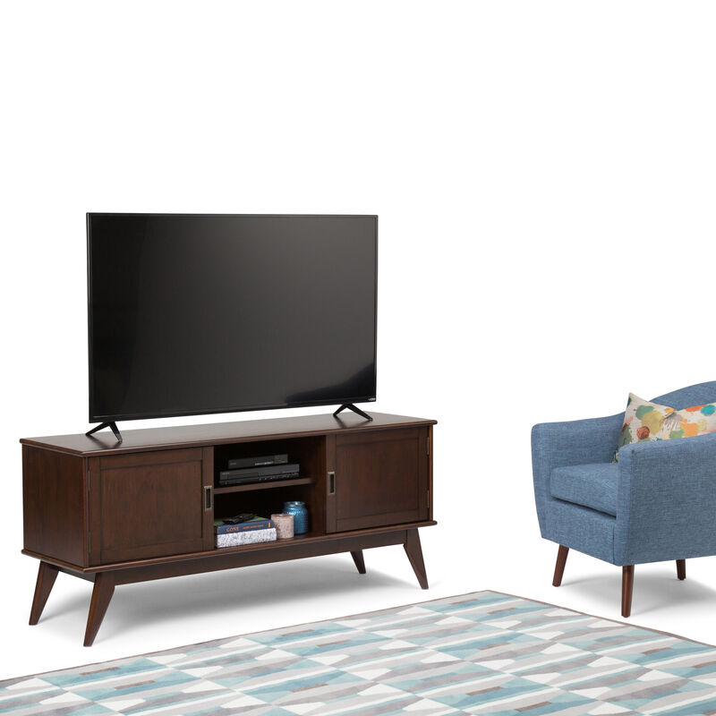 Draper SOLID HARDWOOD 60 inch Wide Mid Century Modern TV Media Stand in Medium Auburn Brown For TVs up to 65 inches