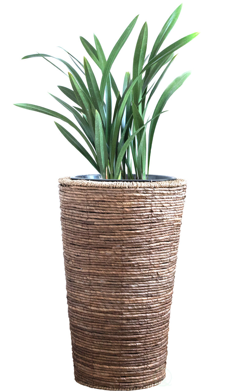 Wicker Banana Rope Tall Floor Planter with Metal Pot, Large
