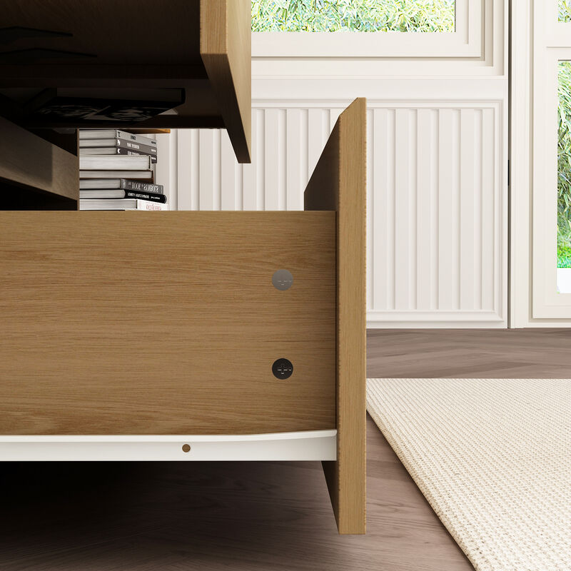 FUFU&GAGA 3-Drawer Wood Grain Nightstand with Slanted Fronts and No Handles, Rustic Bedside Storage Cabinet (32.3 in. H x 30.3 in. W x 15.7 in. D), Oak Wood Finish