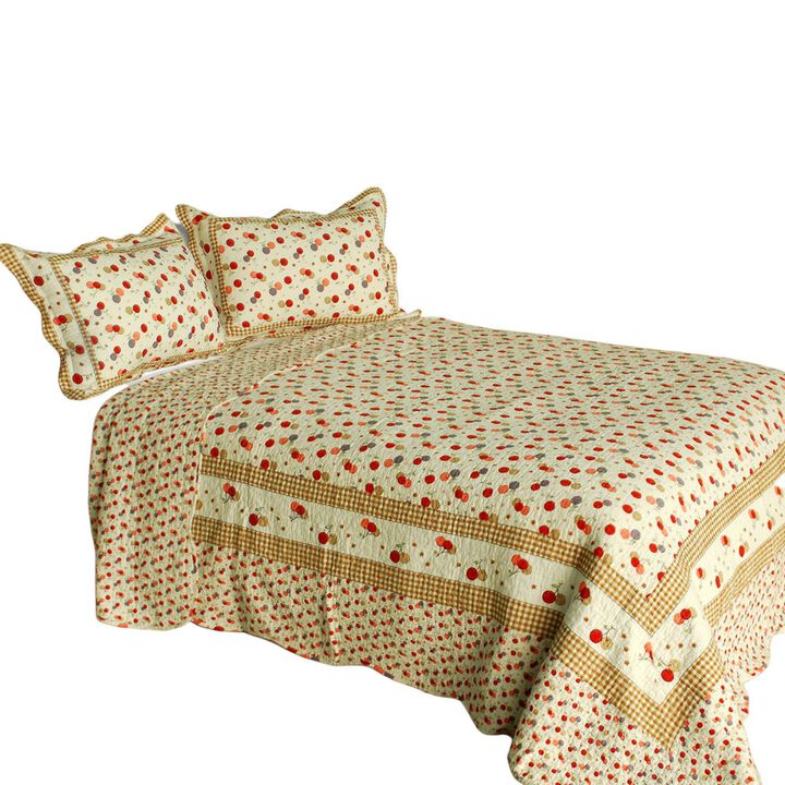Queen Size Cotton 3-Piece Vermicelli Quilted Printed Quilt Set with Matching Shams