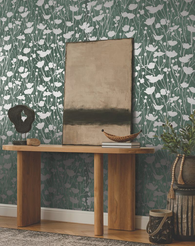 Shimmering Poppies Green Wallpaper (Double Roll) image number 3