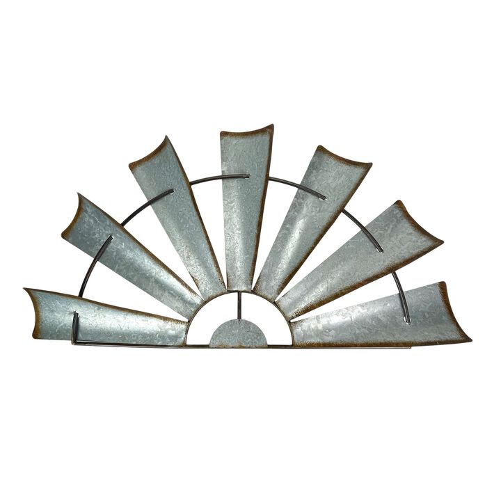 Distressed Rustic Galvanized Metal Half Moon Windmill Wall Art Sculpture