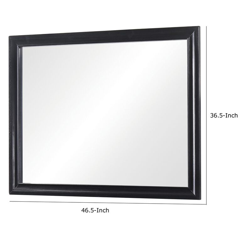 47 Inch Wood Mirror, Landscape Frame, Classic, Black - Benzara
