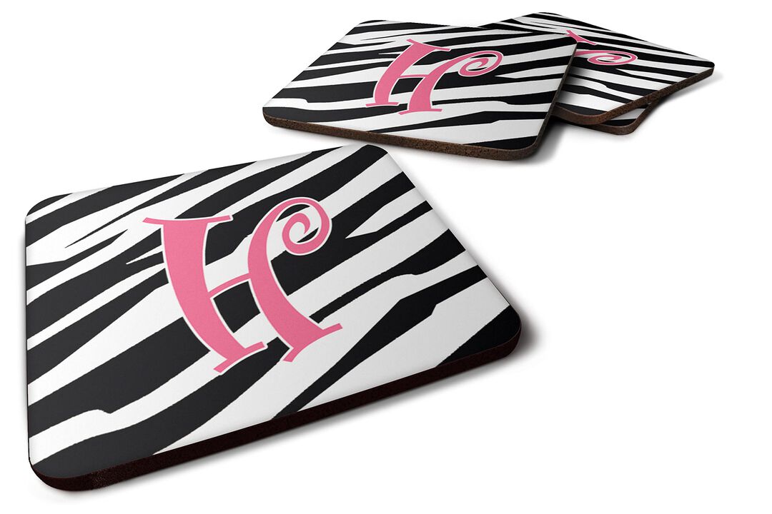 Caroline's Treasures CJ1037-HFC Monogram-Zebra Stripe and Pink Foam Coasters (Set of 4), Initial Letter H, 3.5 H x 3.5 W, Multicolor