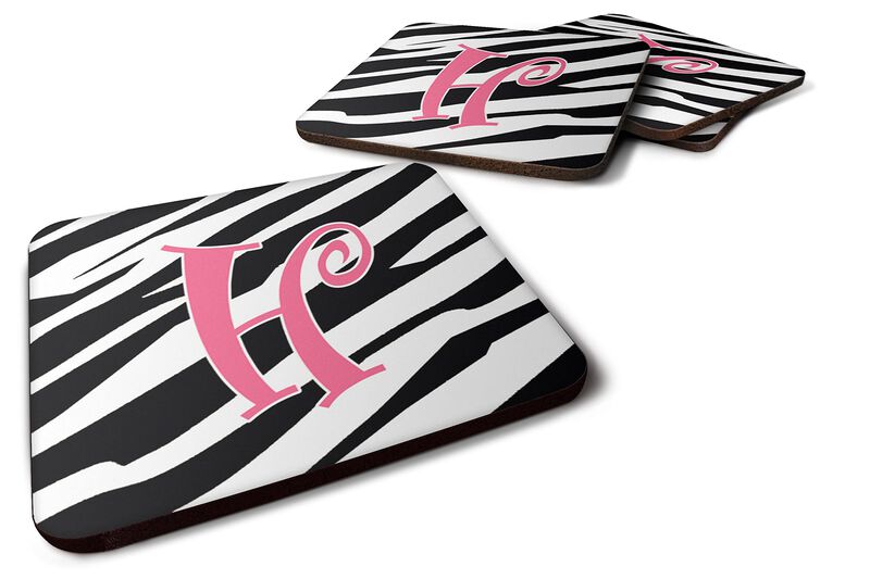 Caroline's Treasures CJ1037-HFC Monogram-Zebra Stripe and Pink Foam Coasters (Set of 4), Initial Letter H, 3.5 H x 3.5 W, Multicolor