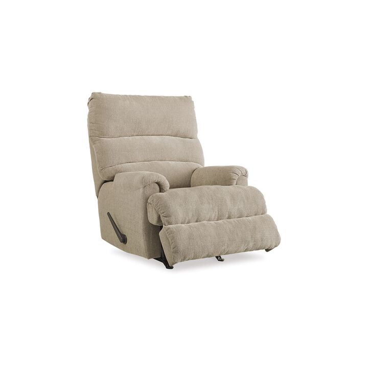 Mansi Manual Rocker Recliner Chair, Dusk Gray Tweed Weave Polyester - Benzara