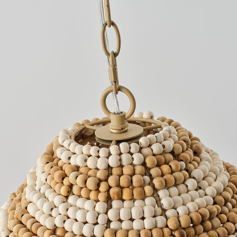 15.7" Bohemian 2-Light Distressed Brown and White Wood Beaded Gourd Chandelier, Pendant Light for Bedroom, Living Room or Dining Room image number 6