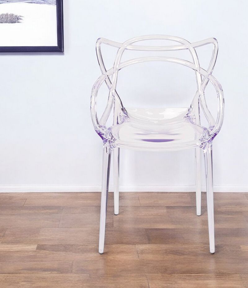 Contemporary Acrylic Open Back Dining Arm Chair – Transparent Seating