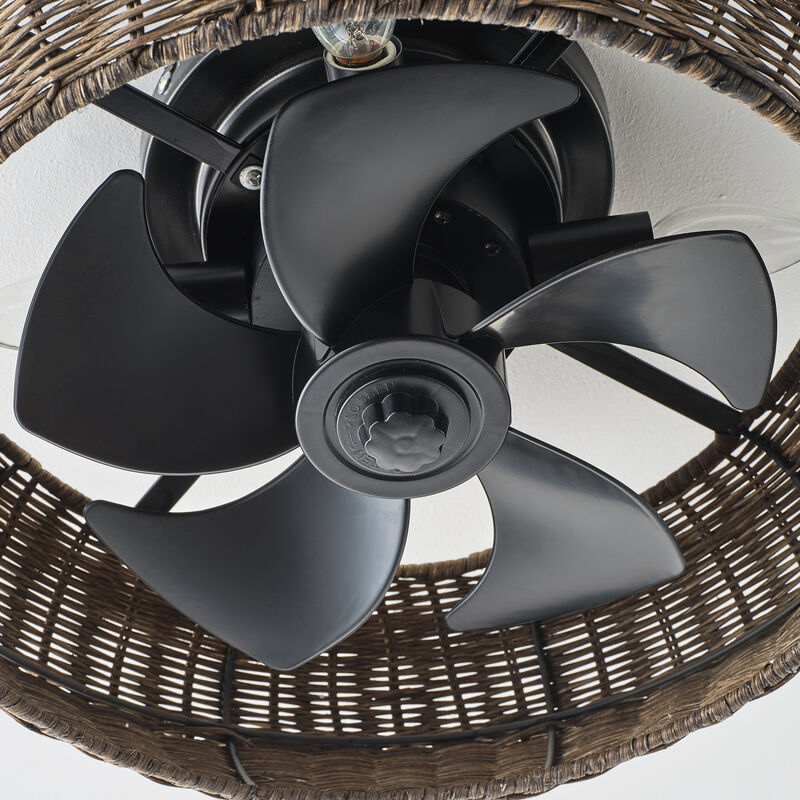 19.7" Boho Black Handwoven Rattan Caged Ceiling Fan with Light and Remote image number 9