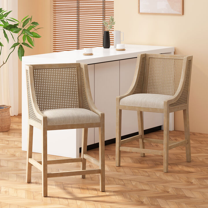Christopher Knight Home Oneida Upholstered 25.5 inch Wood and Cane Counter Stools (Set of 2)