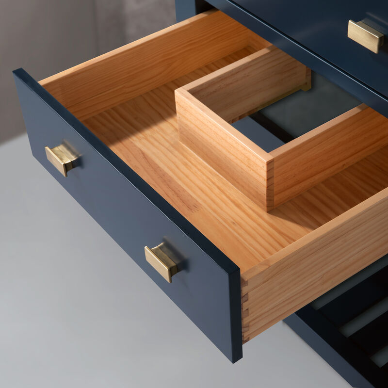 Madalyn 24 In. Single Sink Carrara White Marble Countertop Bath Vanity in Monarch Blue