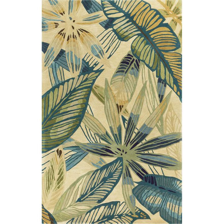 HomeRoots Wool Tropical Botanical Hand Tufted Area Rug