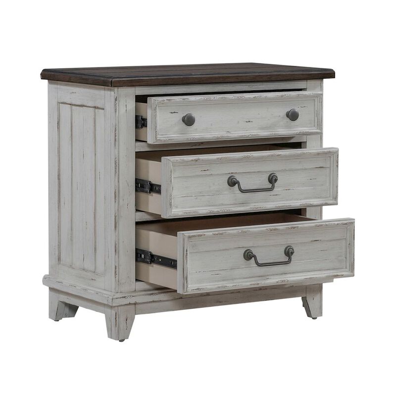 Liberty Furniture 3 Drawer  Nightstand with AC USB Charging Station Cottage , White & Tobacco Wood image number 6