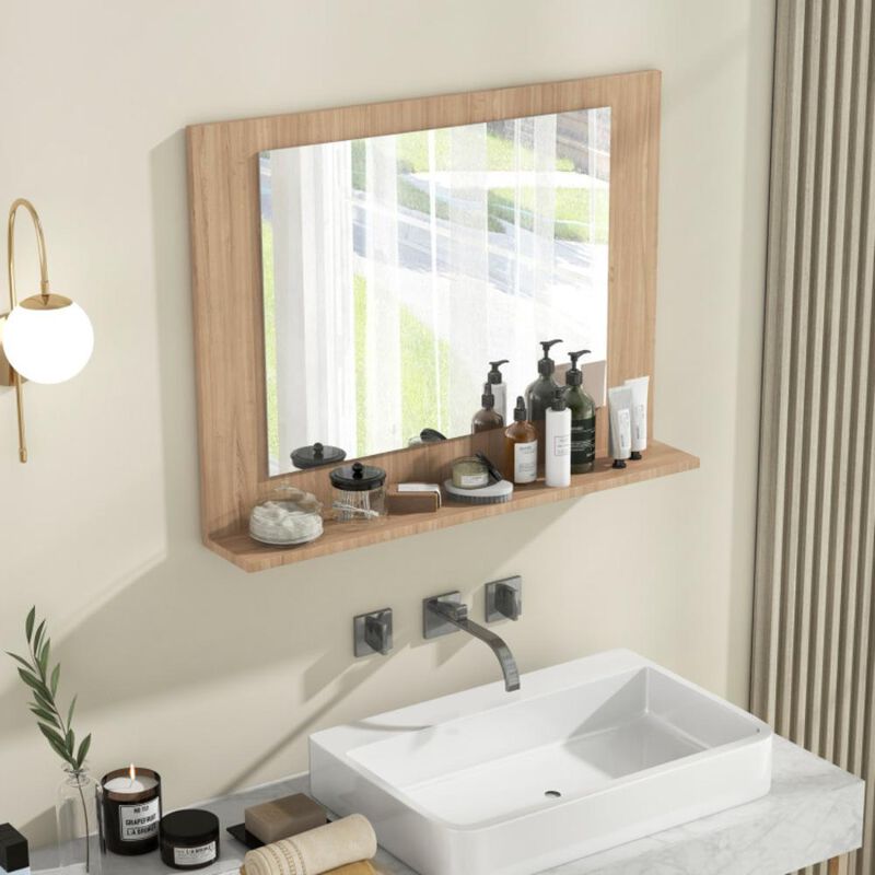 Hivvago Rectangle Bathroom Mirror with Shelf and Wood Frame
