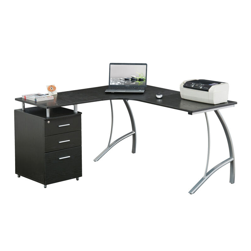 Modern L- Shaped Computer Desk with File Cabinet and Storage, Espresso image number 6