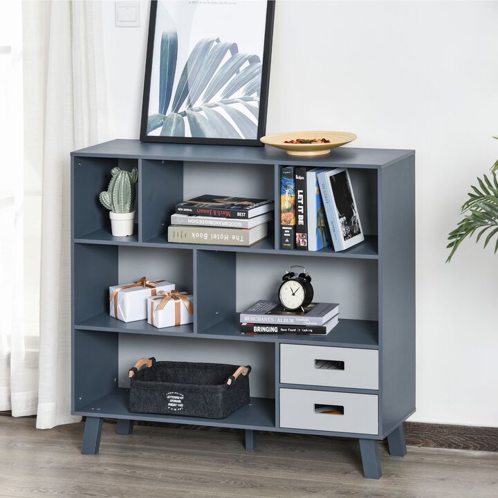 Black Storage Solution: 3-Tier Bookcase with Shelves and Drawers