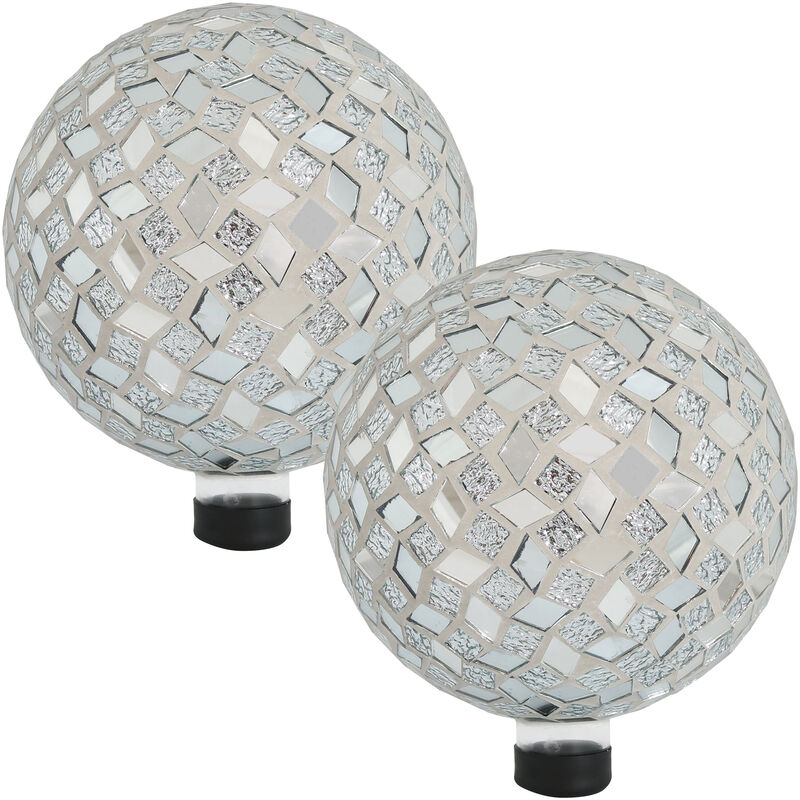 Sunnydaze Mirrored Diamond Mosaic Gazing Globe - 10 in - Gray - Set of 2