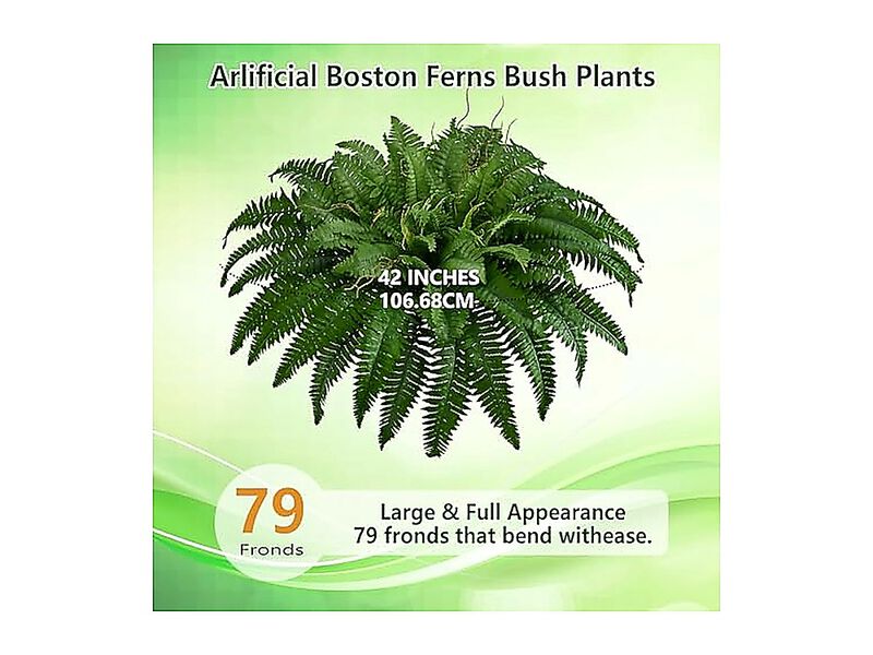 42 Inch Artificial Boston Ferns Bush Set 2 Large Faux Plants 79 Branches Fake image number 2