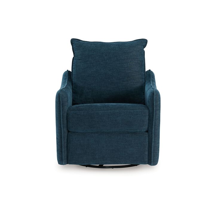 Bradley Swivel Power Recliner Chair, Dark Blue Polyester, Pillow Back - Benzara