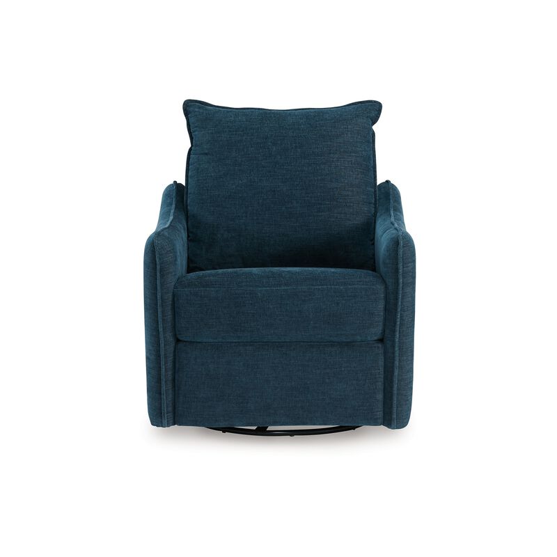 Bradley Swivel Power Recliner Chair, Dark Blue Polyester, Pillow Back - Benzara