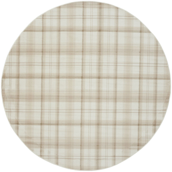 HomeRoots Plaid Power Loom Round Rug