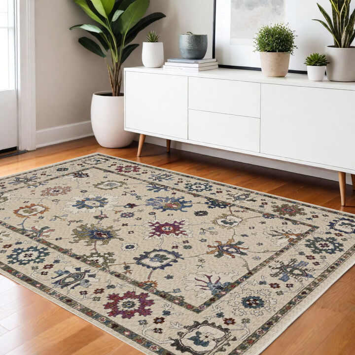 HomeRoots Floral Runner Rug With Fringe