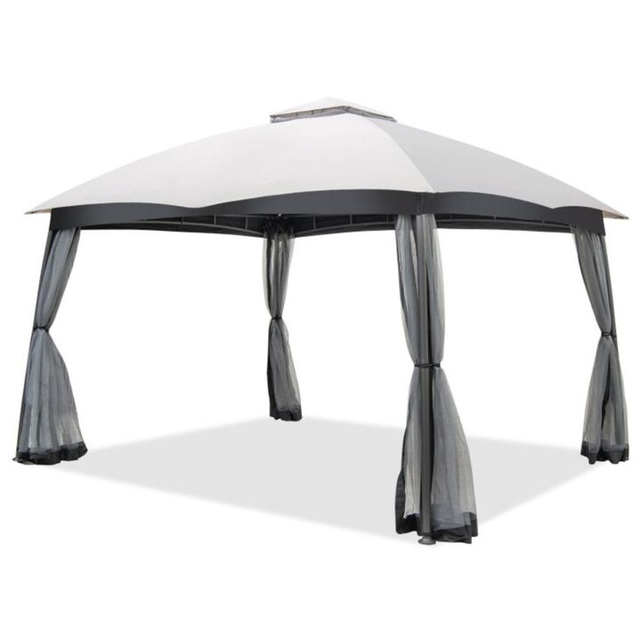 Patio Double-Vent Canopy with Privacy Netting and 4 Sandbags